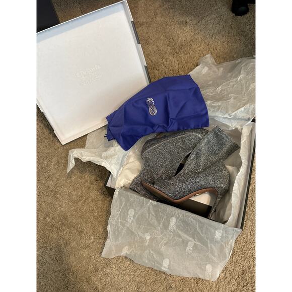 Aquazzura Eclair Bootie 105 Silver Metallic Lurex Peep Toe Stiletto Heel 36.5 - Picture 7 of 14